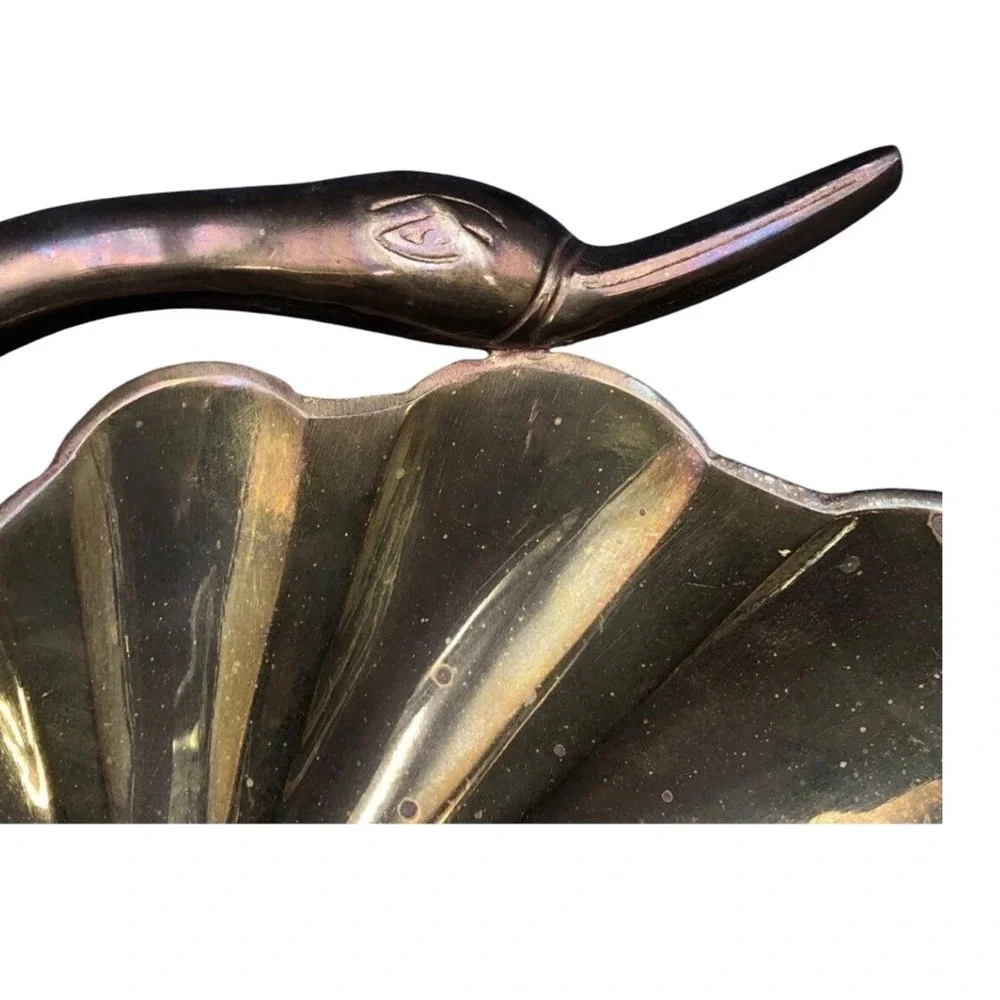 Vintage Brass Ashtray Trinket Dish Swan Neck Design Seashell Shape
